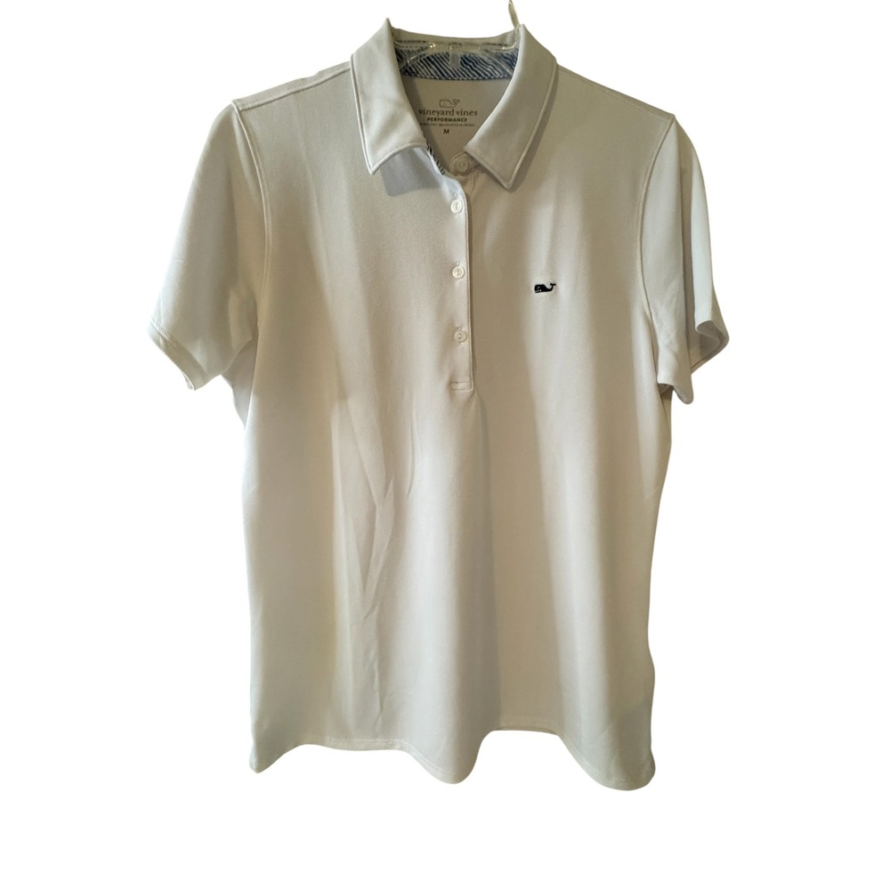Vineyard Vines Womens Performance Polo Shirt White Short Sleeve Stretch Size M